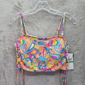 Salt‎ + Cove Swim Top Womens Size L Bright Swirl Adjustable Straps Padded Retro